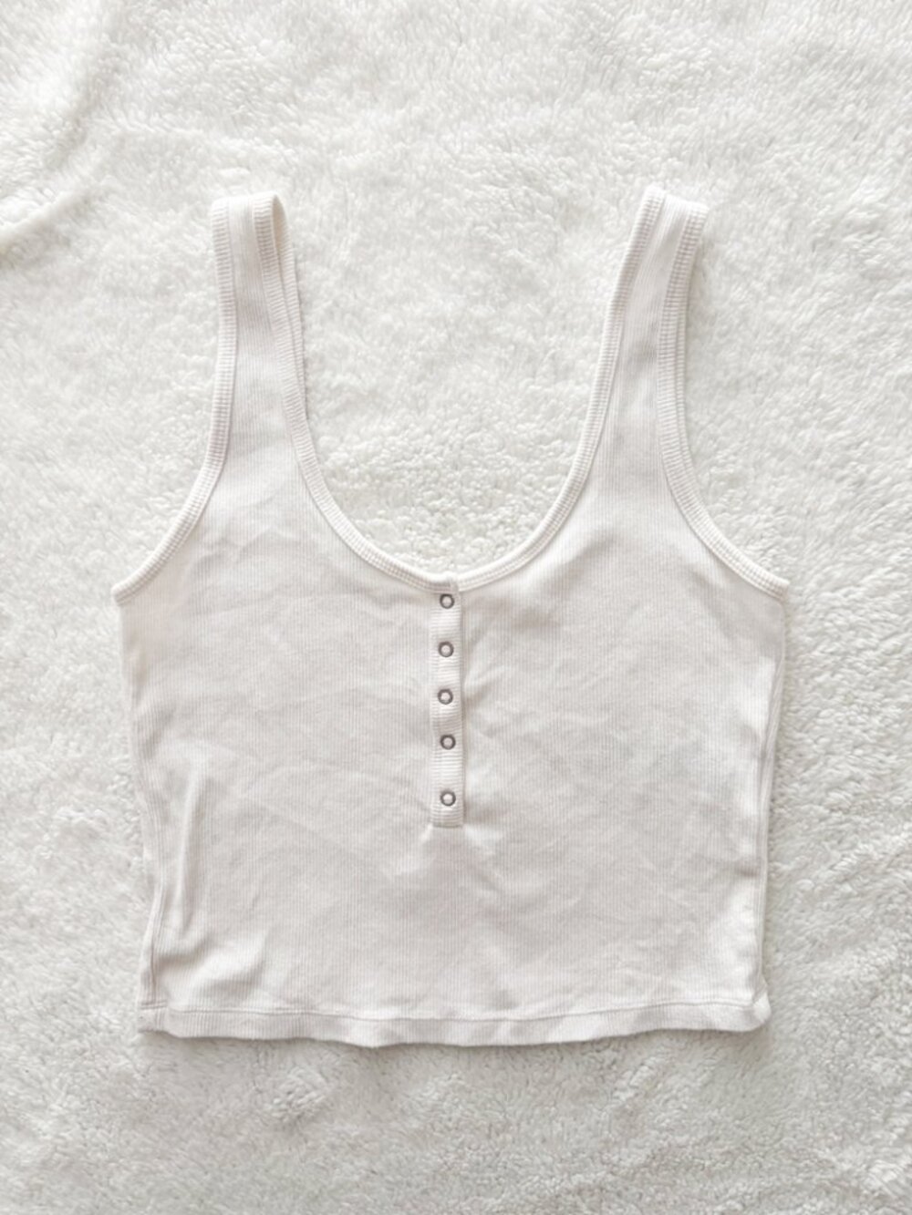 Abercrombie Soft A&F Rib Tank Top White Cropped Button Front Size S